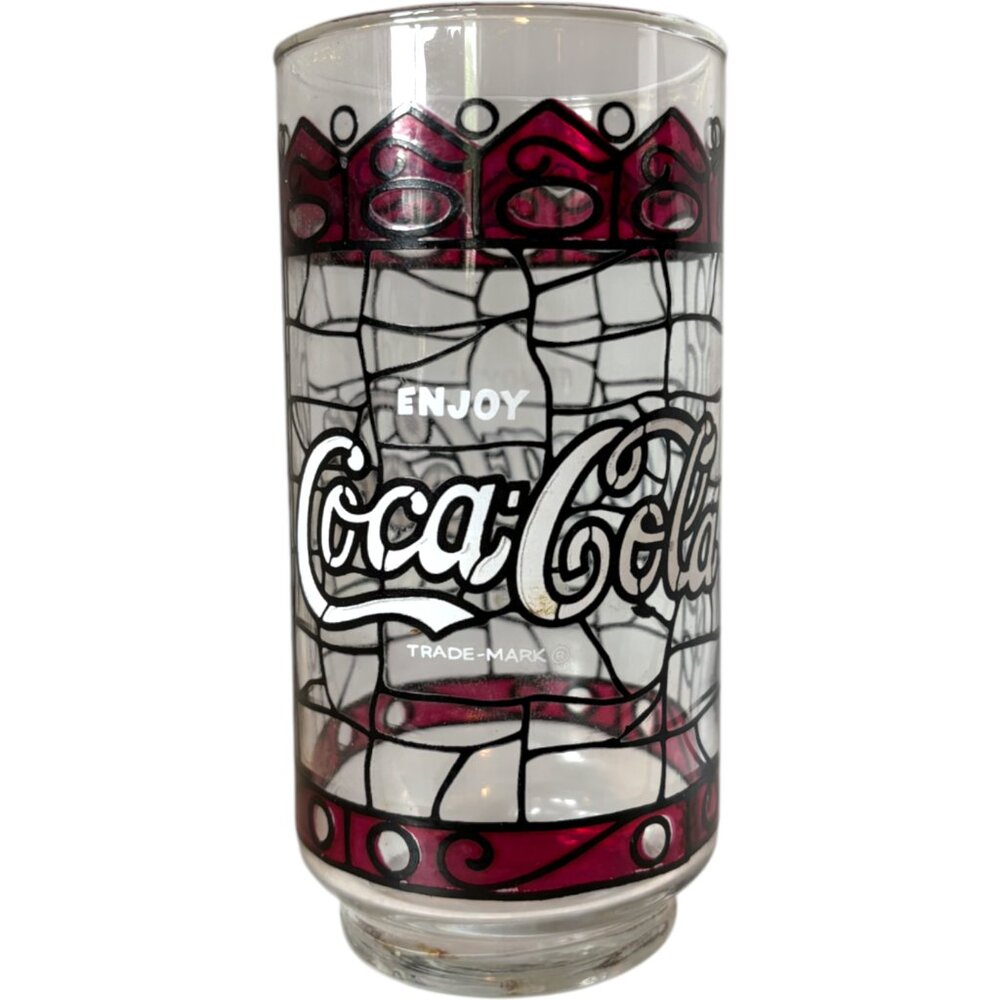 Vintage Coca-Cola Tiffany Style Stained Glass Drinking Glass 16oz Coke‎